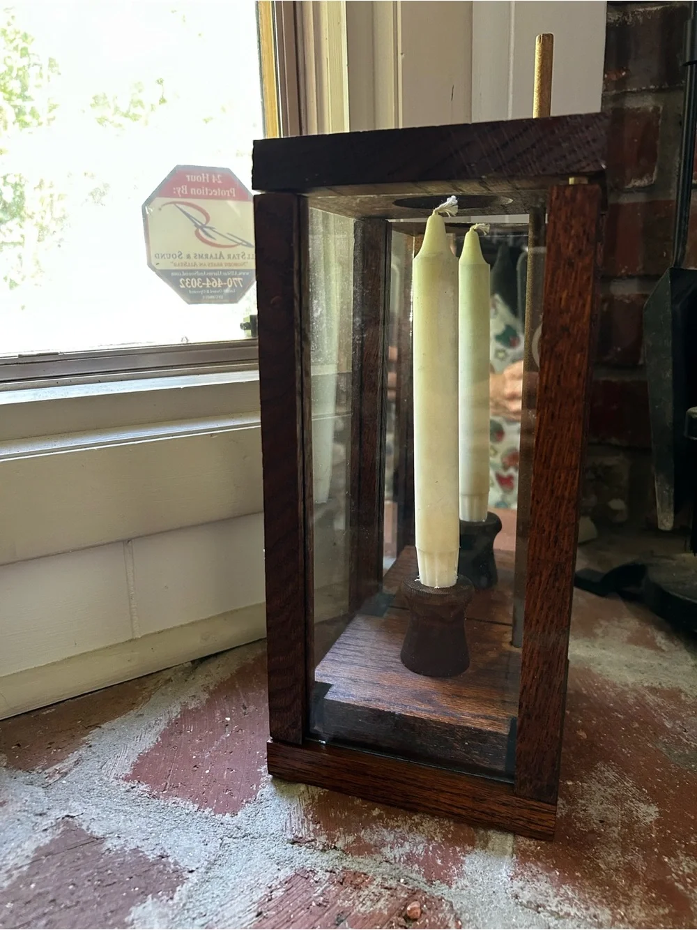 Antique Wooden Lantern Candle Holder in Dark Brown